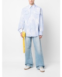 Chemise à manches longues à rayures verticales bleu clair MSGM