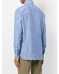 Chemise à manches longues à rayures verticales bleu clair Borrelli