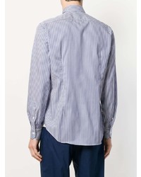 Chemise à manches longues à rayures verticales bleu clair Corneliani