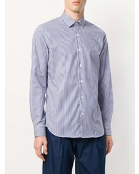 Chemise à manches longues à rayures verticales bleu clair Corneliani