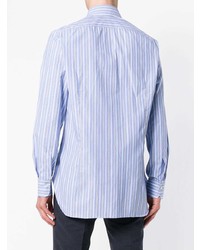 Chemise à manches longues à rayures verticales bleu clair Kiton