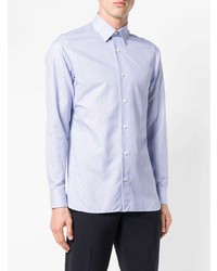 Chemise à manches longues à rayures verticales bleu clair Z Zegna