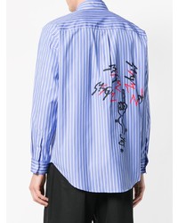 Chemise à manches longues à rayures verticales bleu clair MSGM