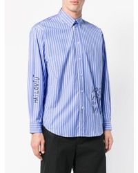 Chemise à manches longues à rayures verticales bleu clair MSGM