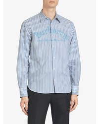 Chemise à manches longues à rayures verticales bleu clair Burberry