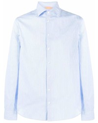 Chemise à manches longues à rayures verticales bleu clair Sun 68