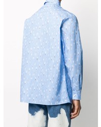 Chemise à manches longues à rayures verticales bleu clair Gcds