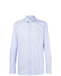 Chemise à manches longues à rayures verticales bleu clair Z Zegna