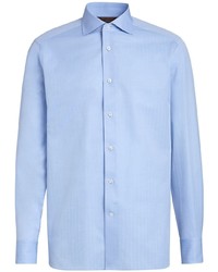 Chemise à manches longues à rayures verticales bleu clair Zegna