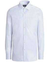 Chemise à manches longues à rayures verticales bleu clair Zegna