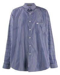 Chemise à manches longues à rayures verticales bleu marine et blanc Balenciaga