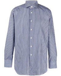 Chemise à manches longues à rayures verticales bleu marine et blanc Brioni