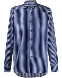 Chemise à manches longues à rayures verticales bleu marine et blanc Corneliani
