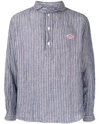 Chemise à manches longues à rayures verticales bleu marine et blanc Danton