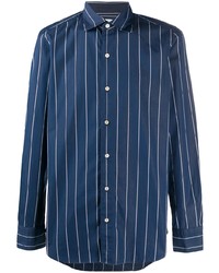 Chemise à manches longues à rayures verticales bleu marine et blanc Finamore 1925 Napoli