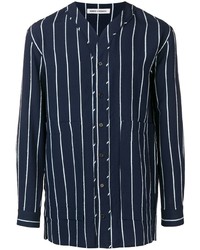 Chemise à manches longues à rayures verticales bleu marine et blanc Henrik Vibskov