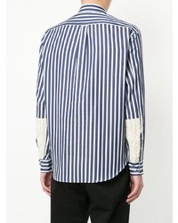 Chemise à manches longues à rayures verticales bleu marine et blanc Coohem