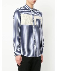 Chemise à manches longues à rayures verticales bleu marine et blanc Coohem