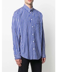 Chemise à manches longues à rayures verticales bleu marine et blanc Balenciaga