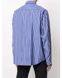 Chemise à manches longues à rayures verticales bleu marine et blanc Balenciaga