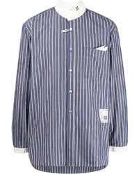 Chemise à manches longues à rayures verticales bleu marine et blanc Maison Mihara Yasuhiro