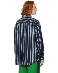 Chemise à manches longues à rayures verticales bleu marine et blanc AMI Alexandre Mattiussi