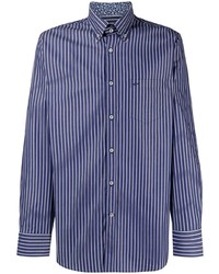 Chemise à manches longues à rayures verticales bleu marine et blanc Paul & Shark