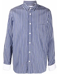 Chemise à manches longues à rayures verticales bleu marine et blanc Sacai