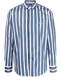 Chemise à manches longues à rayures verticales bleu marine et blanc Salvatore Ferragamo