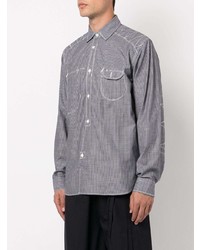 Chemise à manches longues à rayures verticales bleu marine et blanc Junya Watanabe