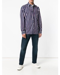 Chemise à manches longues à rayures verticales bleu marine et blanc Tommy Jeans