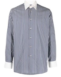 Chemise à manches longues à rayures verticales bleu marine et blanc Wales Bonner
