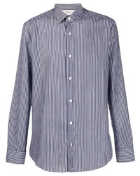Chemise à manches longues à rayures verticales bleu marine et blanc Z Zegna