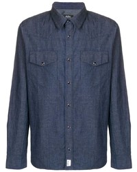 Chemise à manches longues à rayures verticales bleu marine A.P.C.