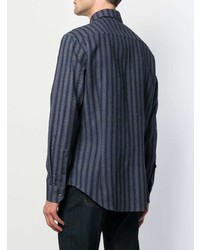 Chemise à manches longues à rayures verticales bleu marine Giorgio Armani