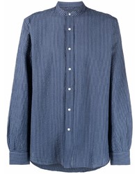 Chemise à manches longues à rayures verticales bleu marine Aspesi