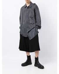 Chemise à manches longues à rayures verticales bleu marine Yohji Yamamoto