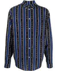 Chemise à manches longues à rayures verticales bleu marine Balenciaga