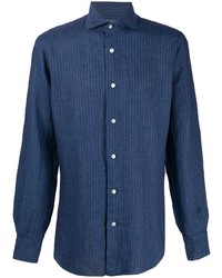 Chemise à manches longues à rayures verticales bleu marine Barba
