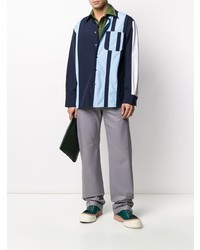 Chemise à manches longues à rayures verticales bleu marine Marni