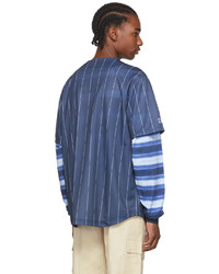 Chemise à manches longues à rayures verticales bleu marine Dime