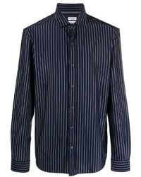 Chemise à manches longues à rayures verticales bleu marine Brunello Cucinelli