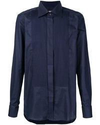 Chemise à manches longues à rayures verticales bleu marine Canali
