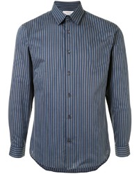 Chemise à manches longues à rayures verticales bleu marine Cerruti 1881