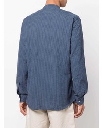 Chemise à manches longues à rayures verticales bleu marine Aspesi