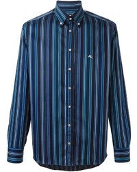 Chemise à manches longues à rayures verticales bleu marine Etro
