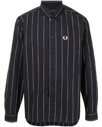 Chemise à manches longues à rayures verticales bleu marine Fred Perry