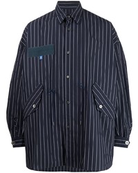 Chemise à manches longues à rayures verticales bleu marine Fumito Ganryu