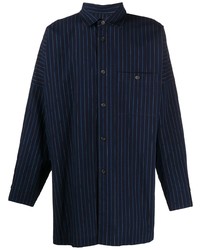 Chemise à manches longues à rayures verticales bleu marine Issey Miyake Men
