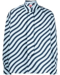 Chemise à manches longues à rayures verticales bleu marine Kenzo